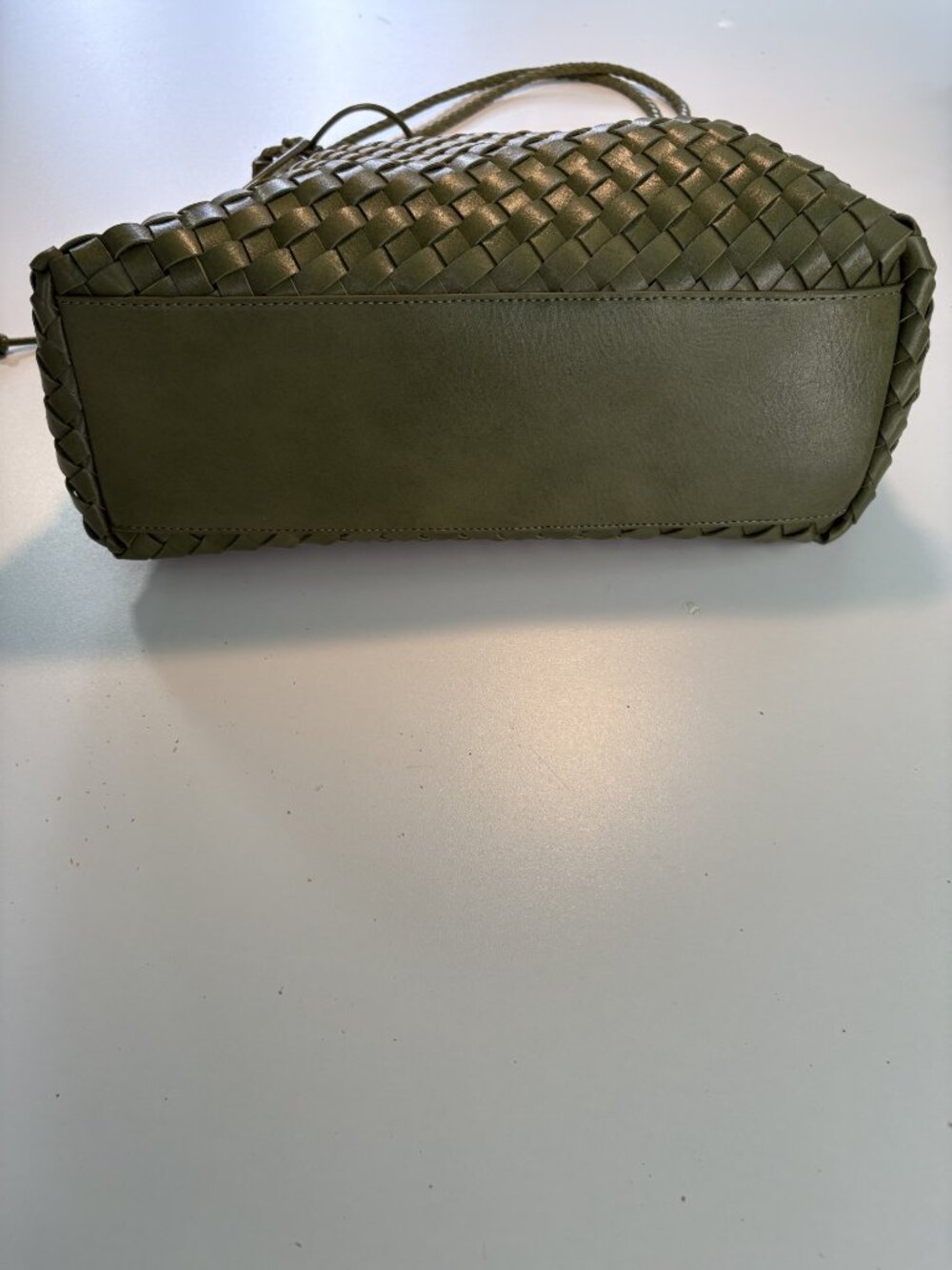 Olive Green Woven Shoulder Bag Quiet Luxury Boho Chic Tote - Picture 3 of 7